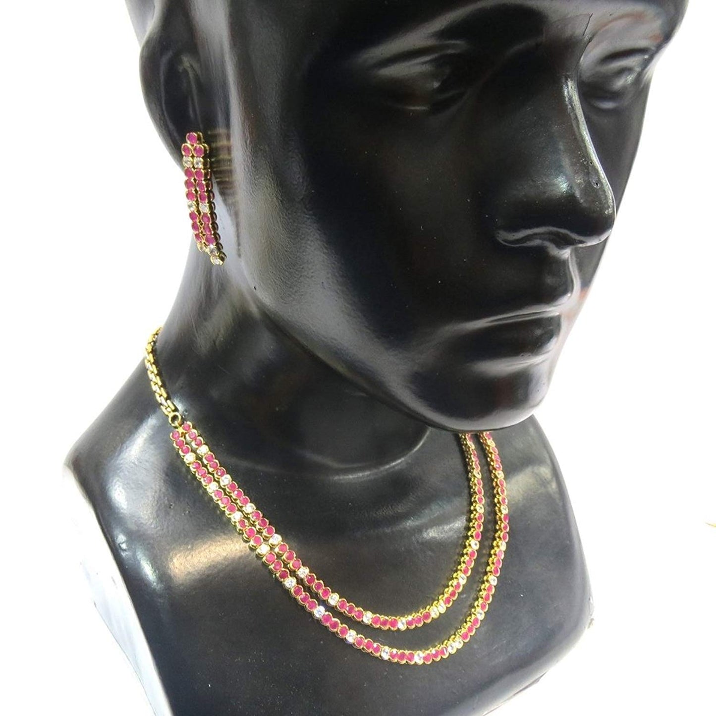 Jewelshingar Jewellery American Diamond Necklace Set For Girls ( 17401-nad-ruby )