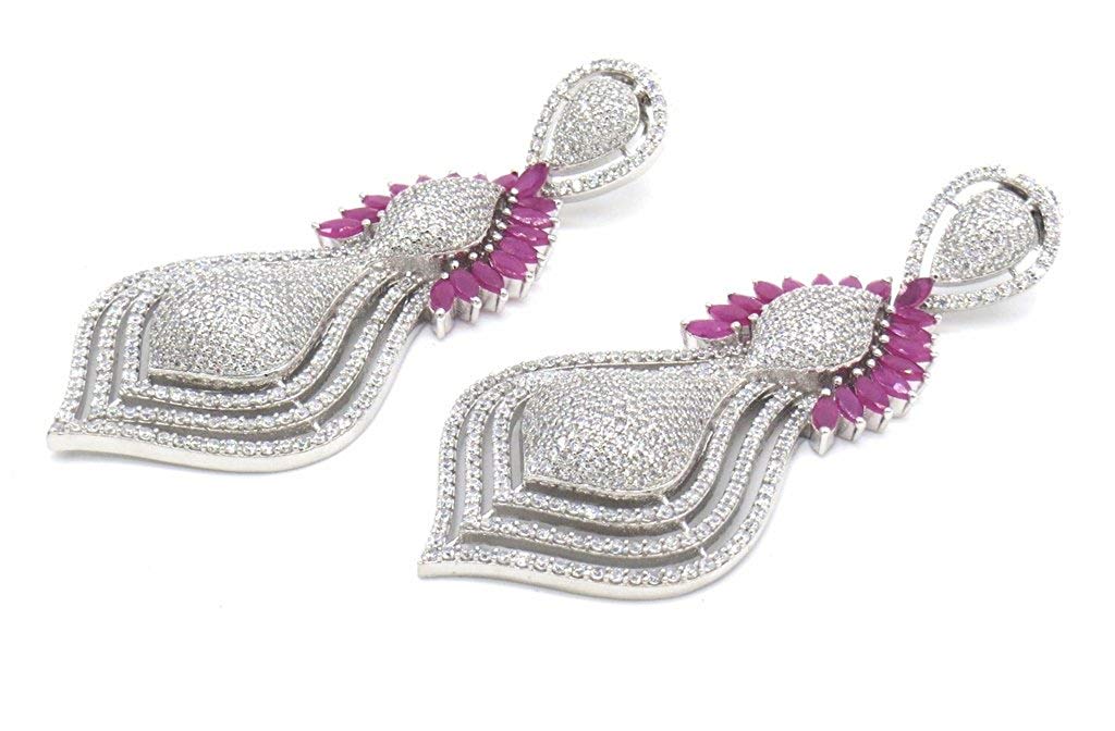 Jewelshingar Jewellery Diamond Look Silver Plated Ruby Colour Earrings For Women (43826-ead-ruby)