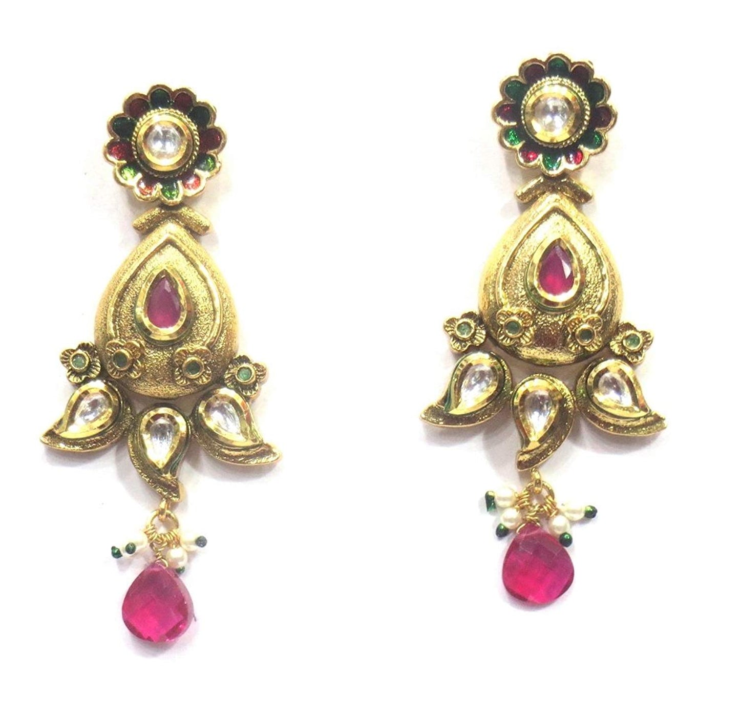 Jewelshingar Jewellery Polki Kundan Dangle & Drop Earrings Earings For Women ( 37326-ace-multi )