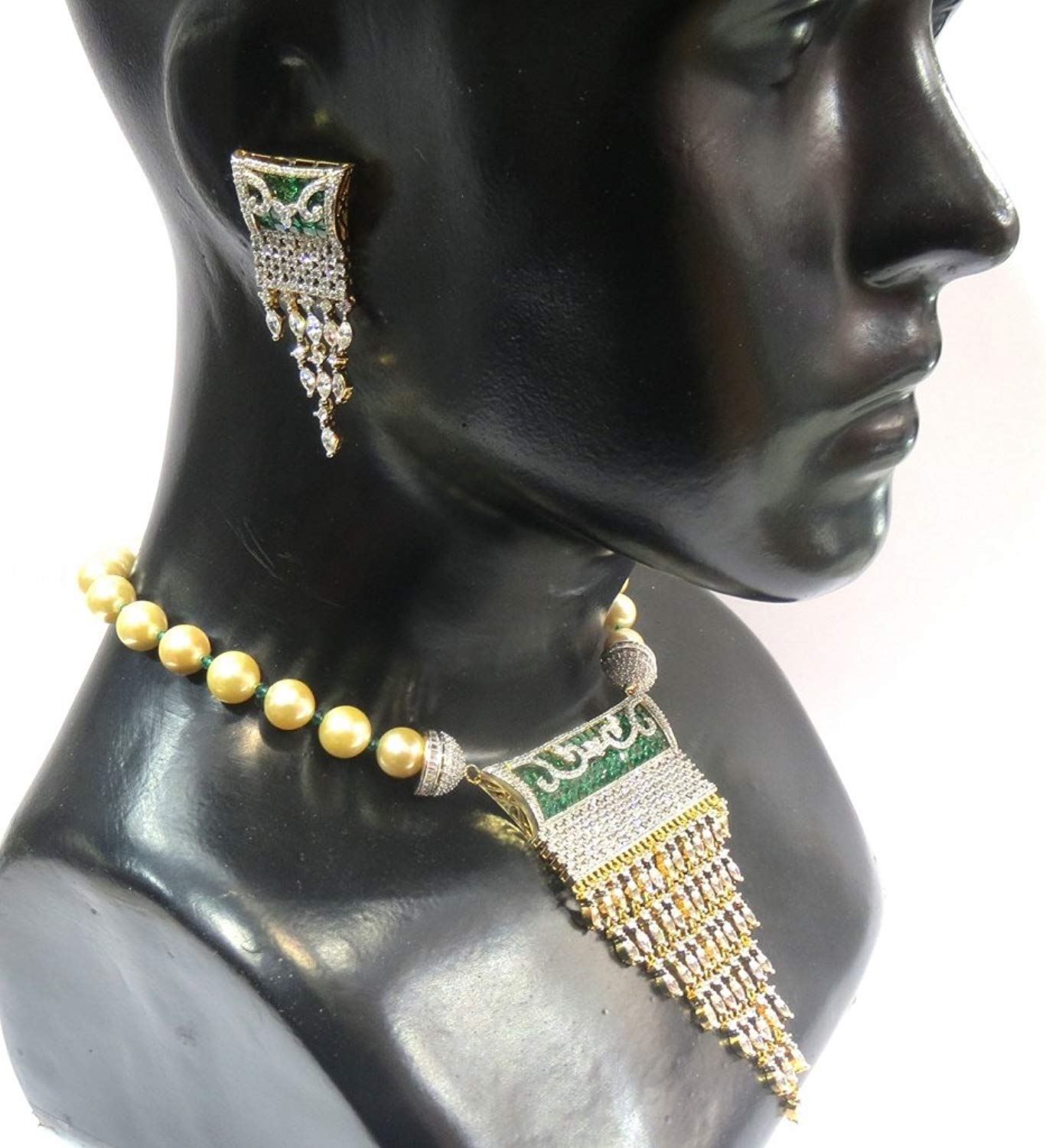 Jewelshingar Jewellery American Diamond Necklace Set For Girls ( 17423-nad-green )