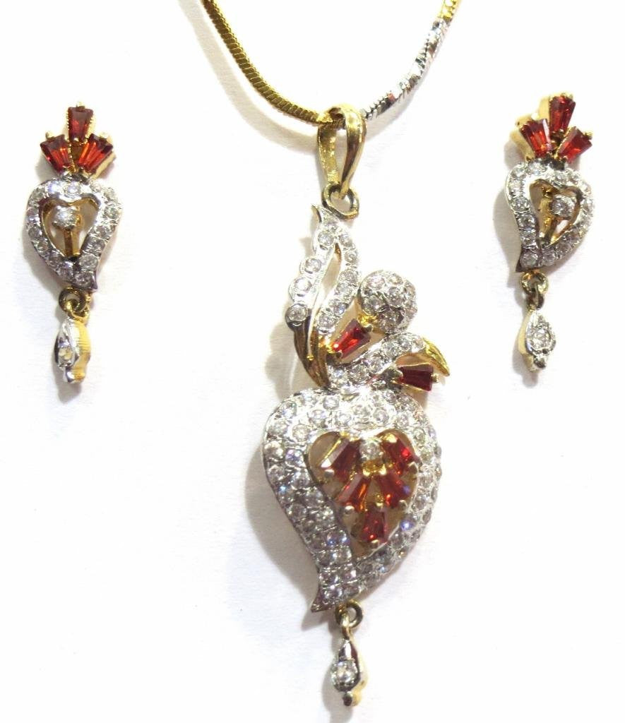 Jewelshingar Women's American Diamonds Onyx A.D. Ruby Pendant Set Gold Silver Jewellery ( 8263-psad-899-a-1 ) - JEWELSHINGAR