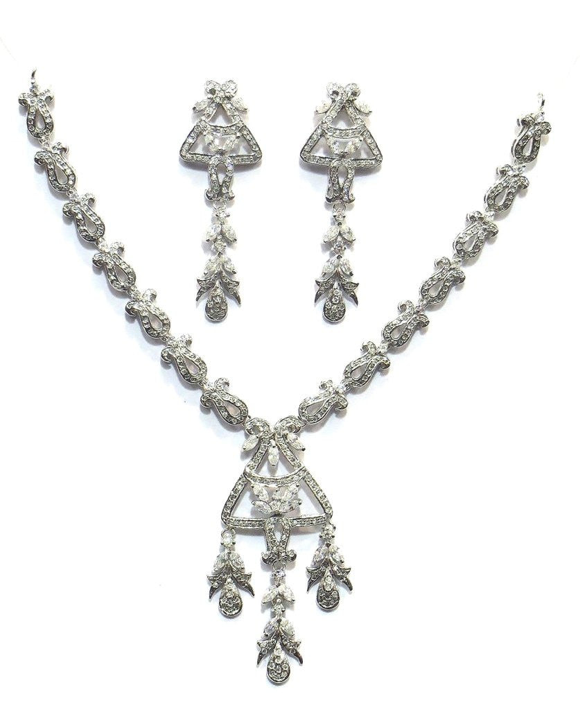 Jewelshingar Women's Fine Quality Cubic Zirconia Silver Plated Necklace Set Jewellery ( 6540-dcs ) - JEWELSHINGAR