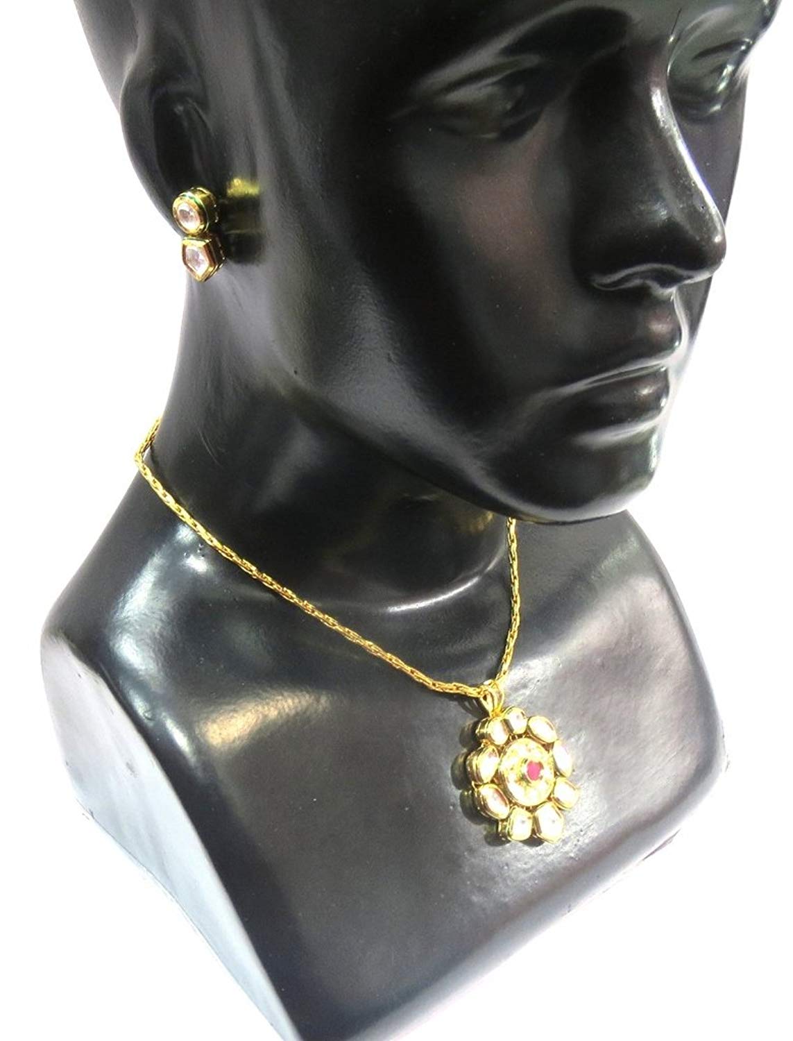 Jewelshingar Jewellery Antique Gold Plated Fine Polki Kundan Pendant Set For Girls ( 17480-acs )