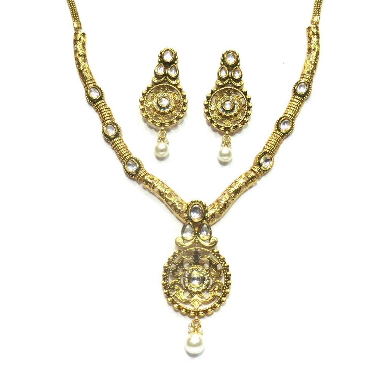 Jewelshingar Jewellery Gold Plated Necklace Set In Gold Colour For Women ( 21297-acs )
