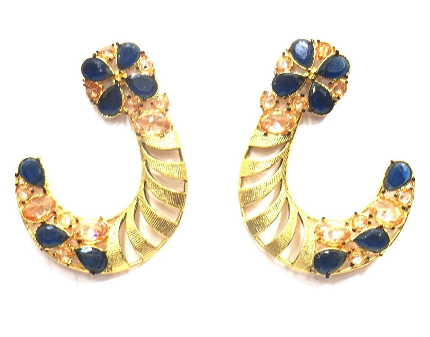 Jewelshingar Jewellery Fine Gold Plated Dangle & Drop Earrings For Girls ( 34887-pe-blue )