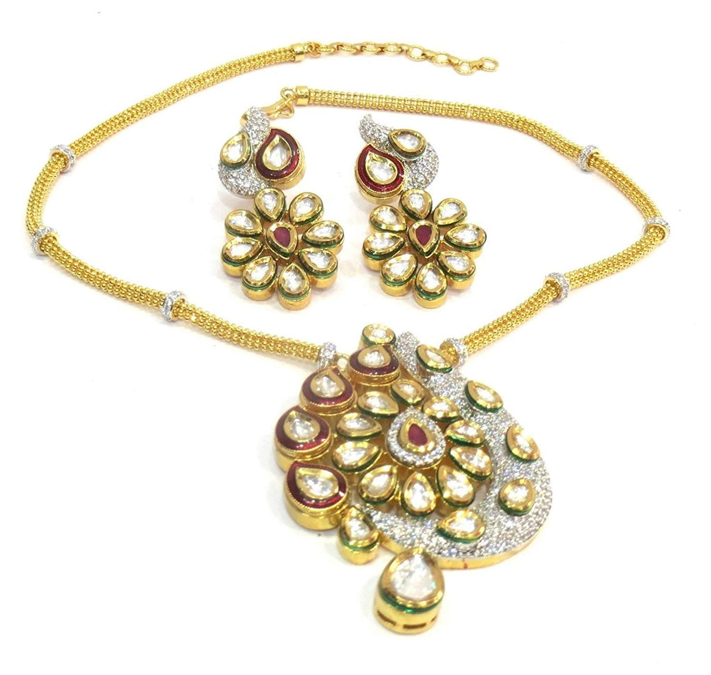Jewelshingar Jewellery Antique Gold Plated Fine Polki Kundan Pendant Set For Girls ( 17451-acs )