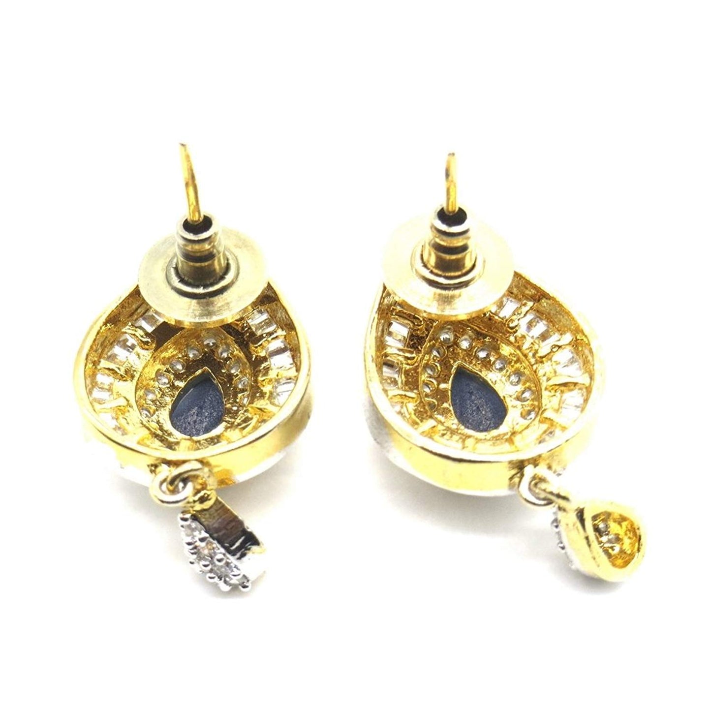 Jewelshingar Jewellery Silver Gold Plated Blue Colour Earrings For Women (44668-gjt)