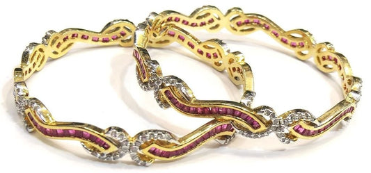 Jewelshingar Women's American Diamonds Bangle Set Kada Churi Bracelet Kangan In 2.4 Size Silver Jewellery ( 6913-jb-ruby-2.4 ) - JEWELSHINGAR