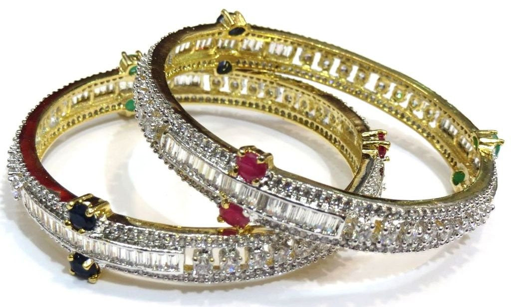 Jewelshingar Cubic Zirconia Bangles Set For Women Jewellery ( 7060-2.4-1-jb-Ruby-Emerald-Sapphire ) - JEWELSHINGAR