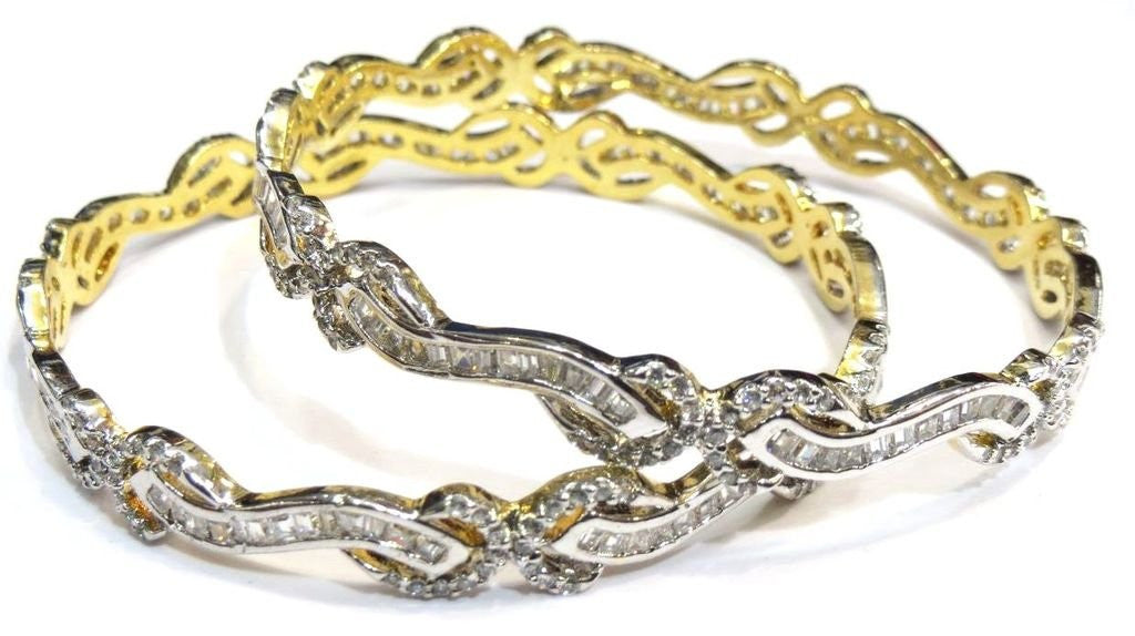 Jewelshingar Women's American Diamonds Bangle Set Kada Churi Bracelet Kangan In 2.10 Size Silver Jewellery ( 7033-2.10-1-jb ) - JEWELSHINGAR