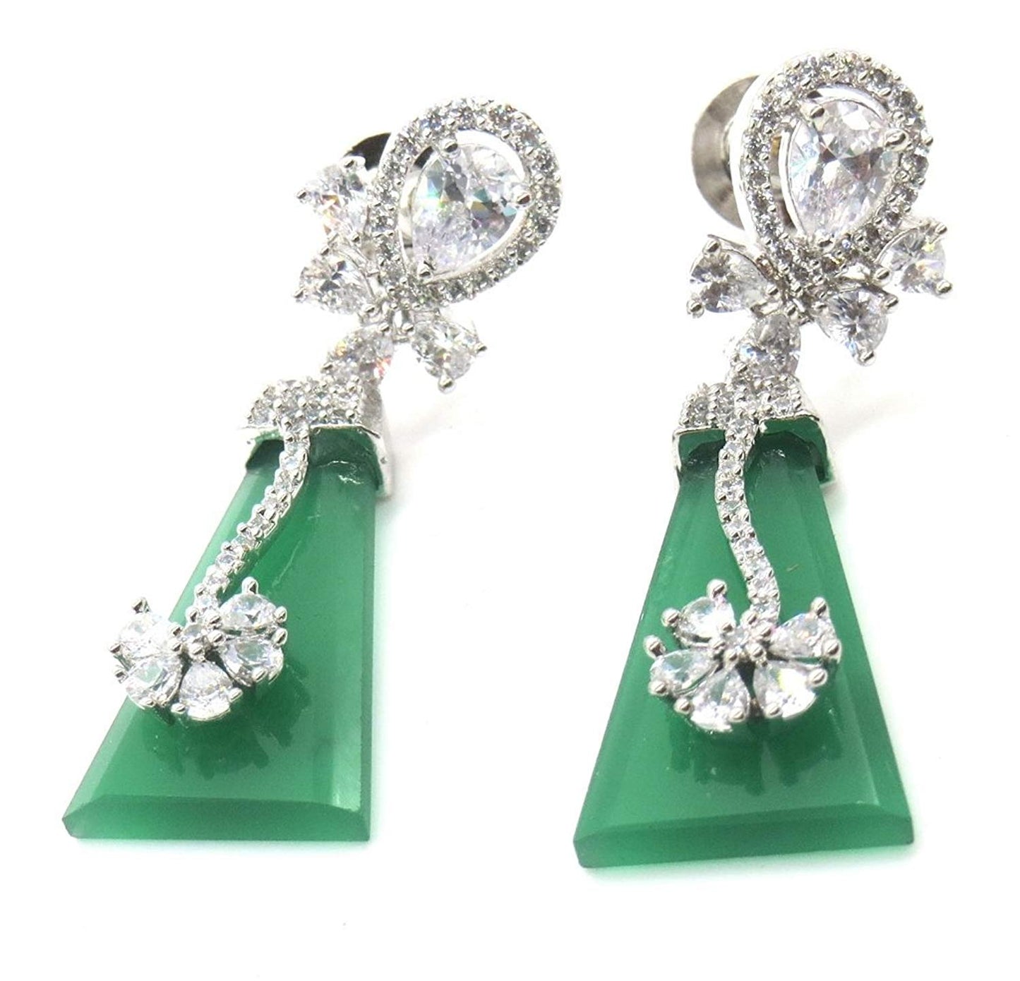 Jewelshingar Jewellery Diamond Look Rhodium Plated Green Colour Earrings For Women (44145-ead-green)
