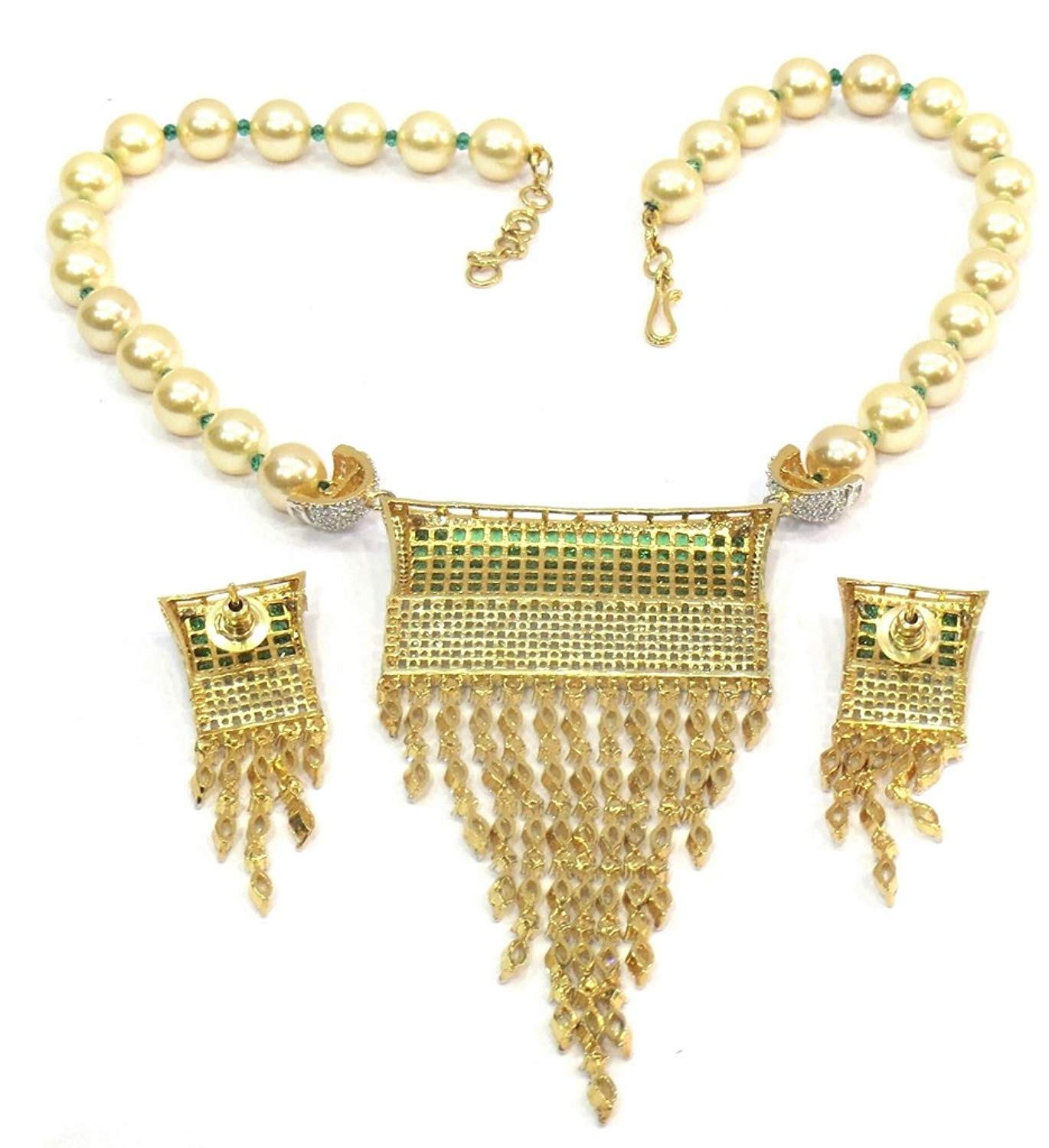 Jewelshingar Jewellery American Diamond Necklace Set For Girls ( 17423-nad-green )