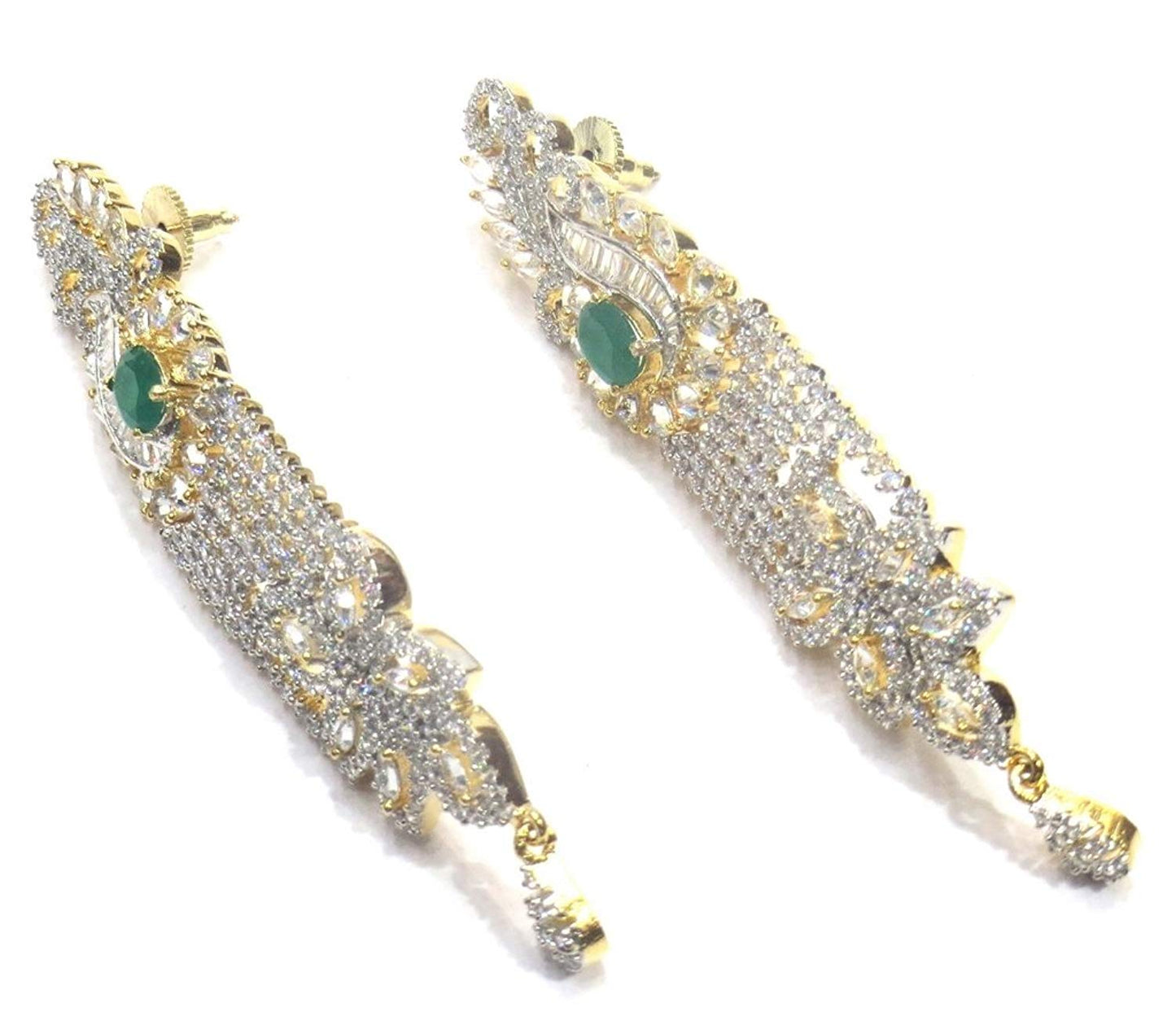 Jewelshingar Jewellery Fine Gold Plated Dangle & Drop Earrings For Girls ( 34578-ead-green )