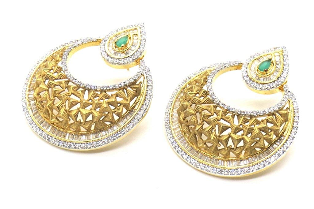 Jewelshingar Jewellery Diamond Look Silver Gold Plated Green Colour Earrings For Women (44205-ead-green)