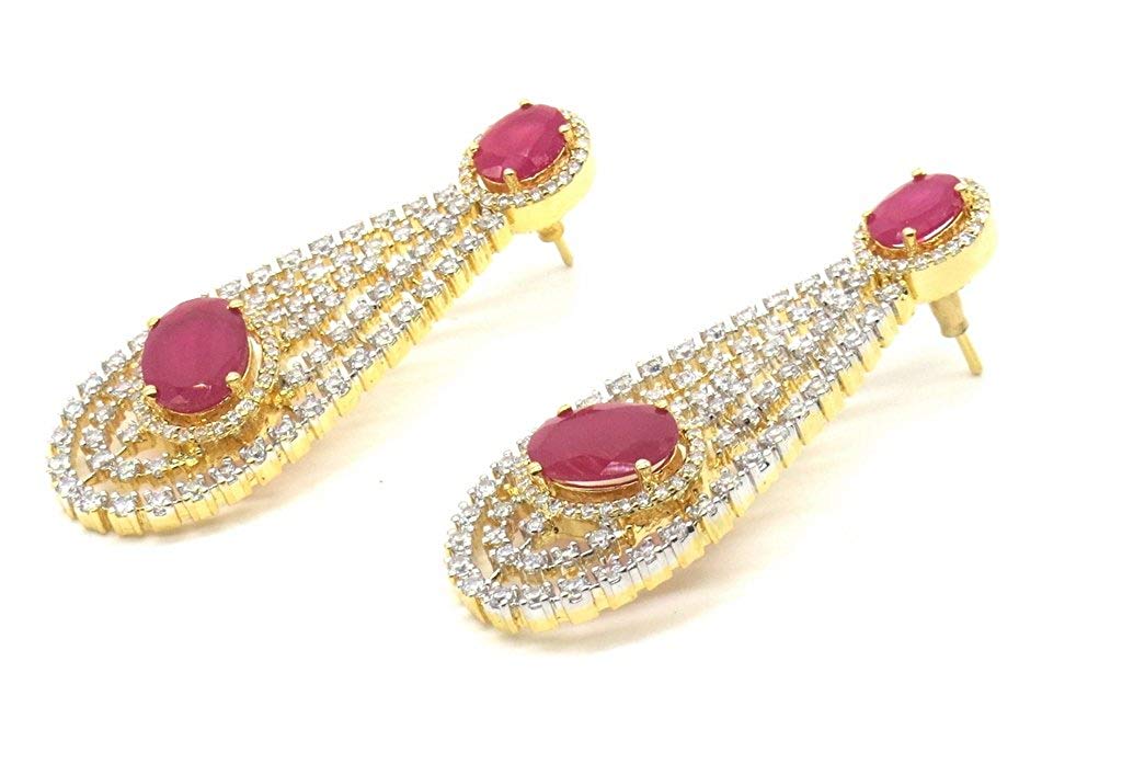 Jewelshingar Jewellery Diamond Look Silver Gold Plated Ruby Colour Earrings For Women (43983-ead-ruby)