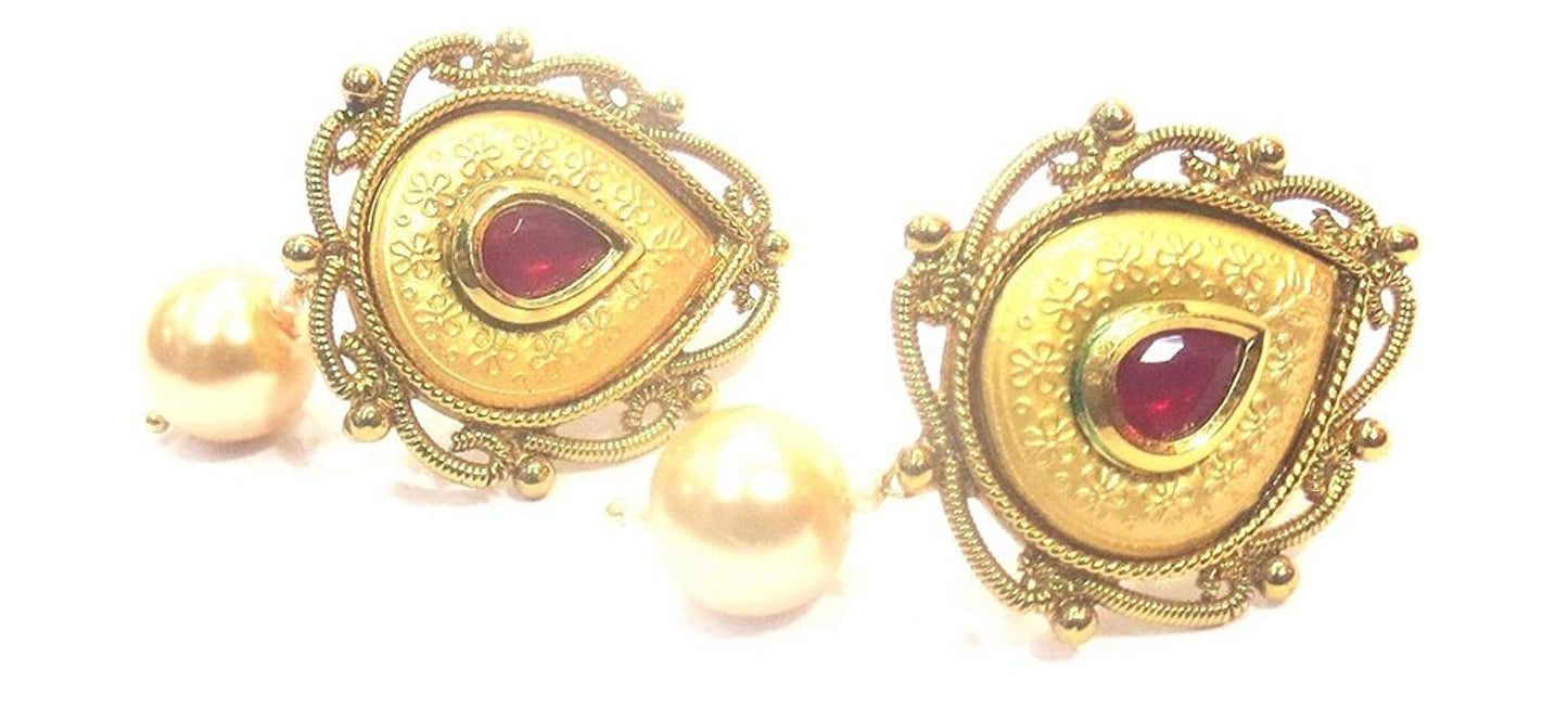 Jewelshingar Jewellery Antique Look Stud Earrings Earings For Women ( 37120-pe-ruby-studs )