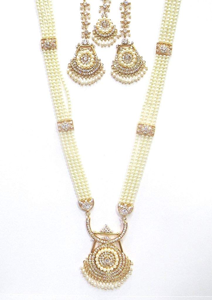 Jewelshingar Jewellery Jadau Gold Plated Colour GoldLong Necklaces For Women (43159-rh-jadau-moti)