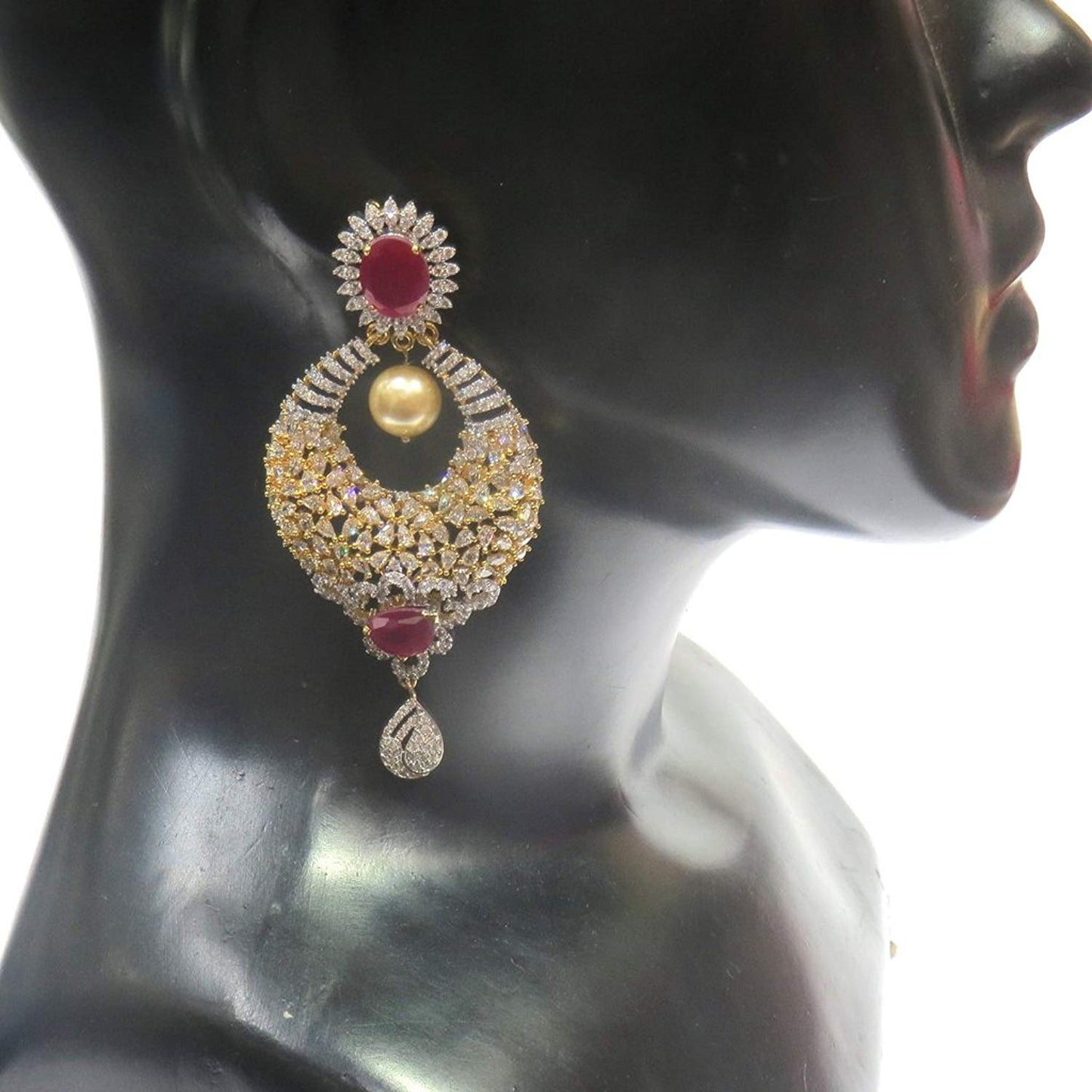 Jewelshingar Jewellery Fine Gold Plated Dangle & Drop Earrings For Girls ( 34607-ead-ruby )