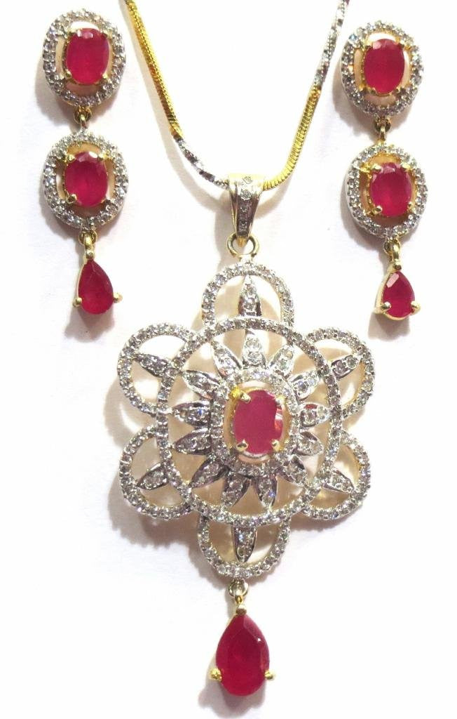 Jewelshingar Women's American Diamonds Onyx A.D. Ruby Pendant Set Gold Silver Jewellery ( 8255-psad-1999-a-1 ) - JEWELSHINGAR