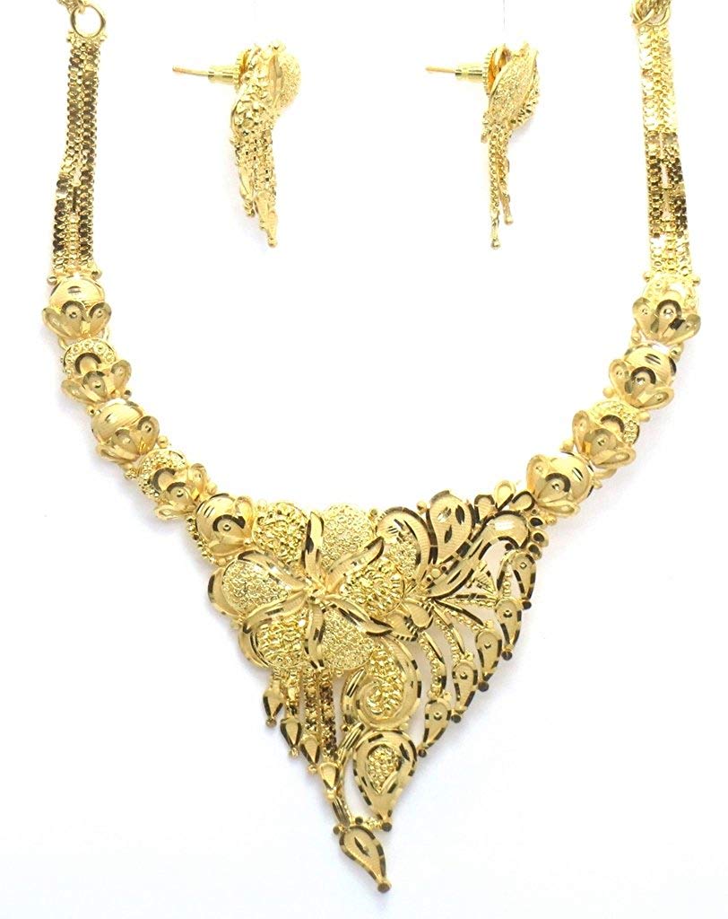 Jewelshingar Jewellery Antique Gold Plated Colour Plain Necklace Set for Women (46127-g)