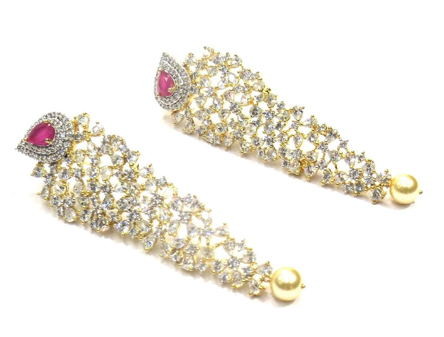 Jewelshingar Jewellery Fine Gold Plated Dangle & Drop Earrings For Girls ( 34670-ead-ruby )
