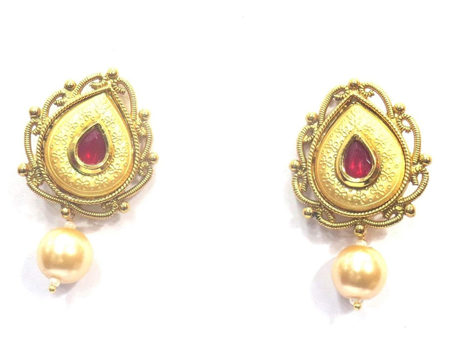 Jewelshingar Jewellery Antique Look Stud Earrings Earings For Women ( 37120-pe-ruby-studs )