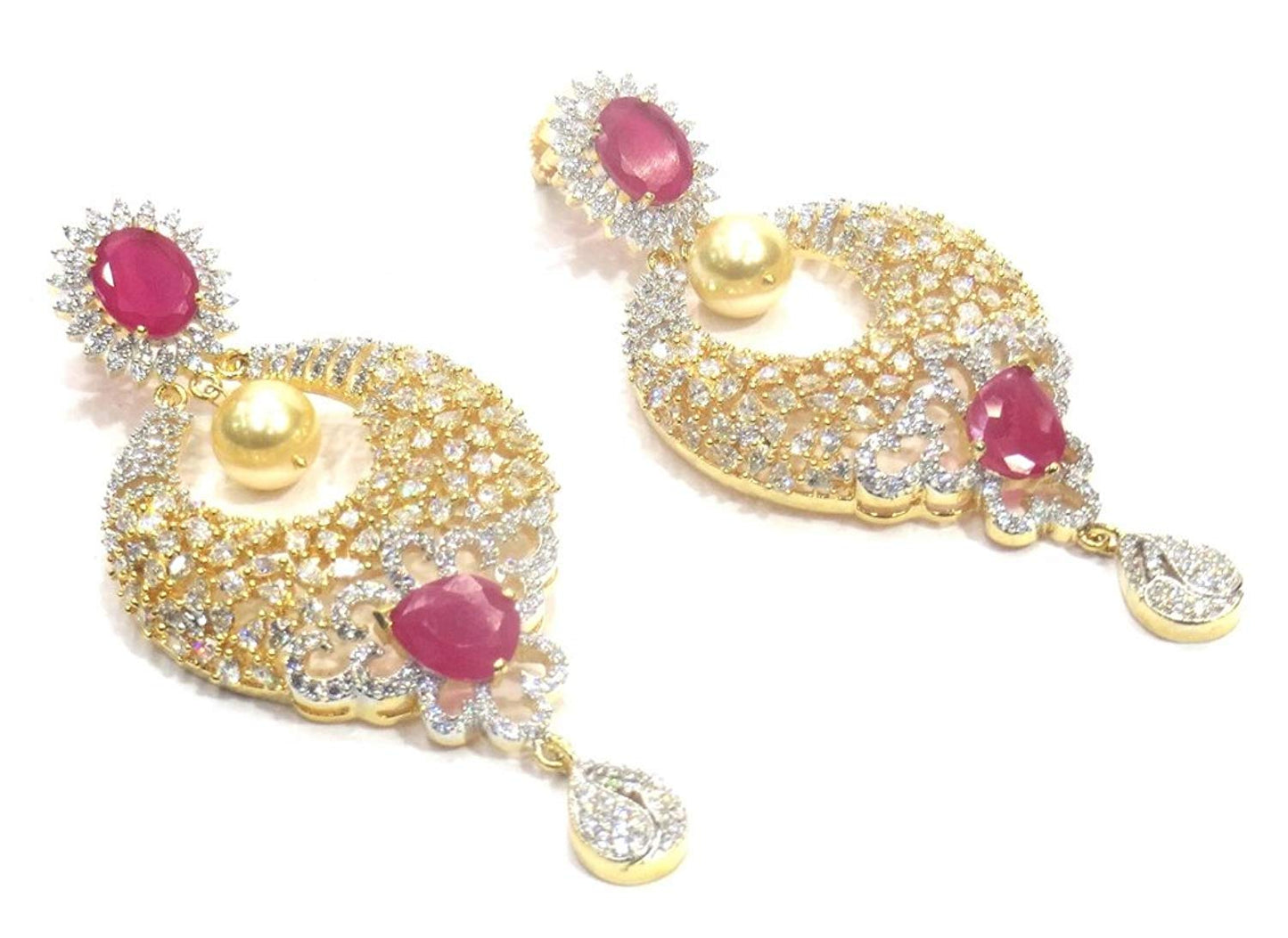 Jewelshingar Jewellery Fine Gold Plated Dangle & Drop Earrings For Girls ( 34607-ead-ruby )
