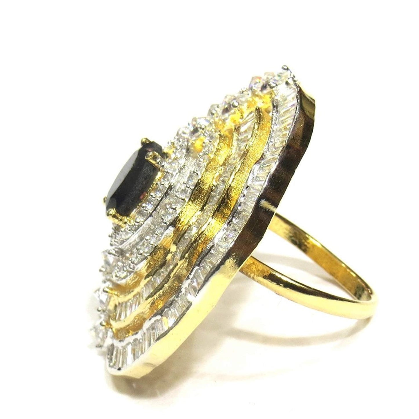 Jewelshingar Jewellery Gold Plated Ring In Black Colour For Women ( 20955-ring-black )