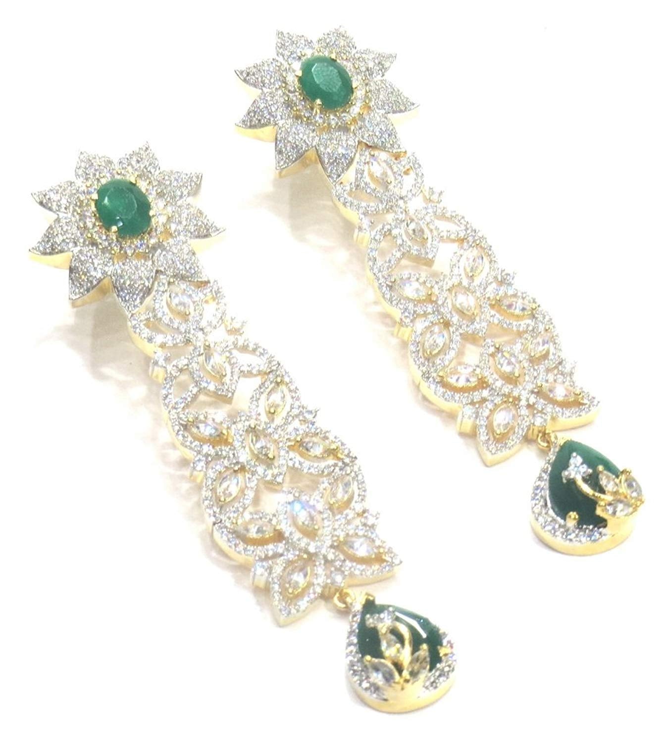 Jewelshingar Jewellery Fine Gold Plated Dangle & Drop Earrings For Girls ( 34557-ead-green )