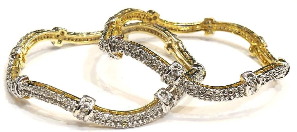 Jewelshingar Women's American Diamonds Bangle Set Kada Churi Bracelet Kangan In 2.6 Size Silver Jewellery ( 6902-jb-2.6 ) - JEWELSHINGAR