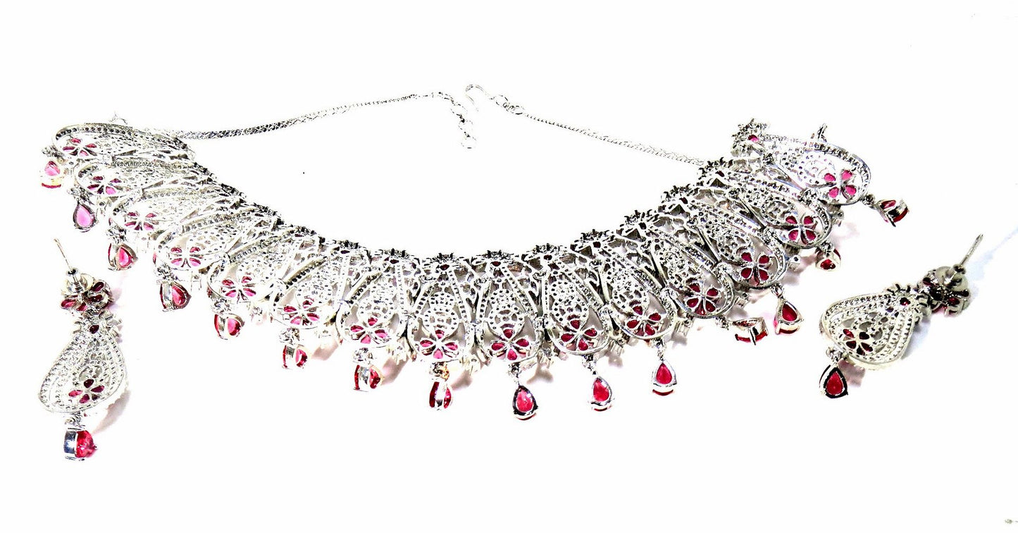 Jewelshingar Jewellery Fine Antique Polki Kundan silver Plated Red Colour Necklace For Women ( 62083NAD )