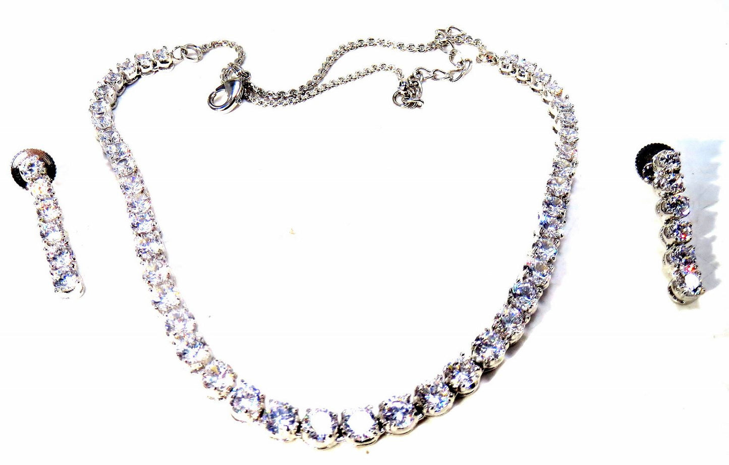 Jewelshingar Jewellery Fine Antique Polki Kundan Silver Plated Clear Colour Necklace For Women ( 62099NAD )