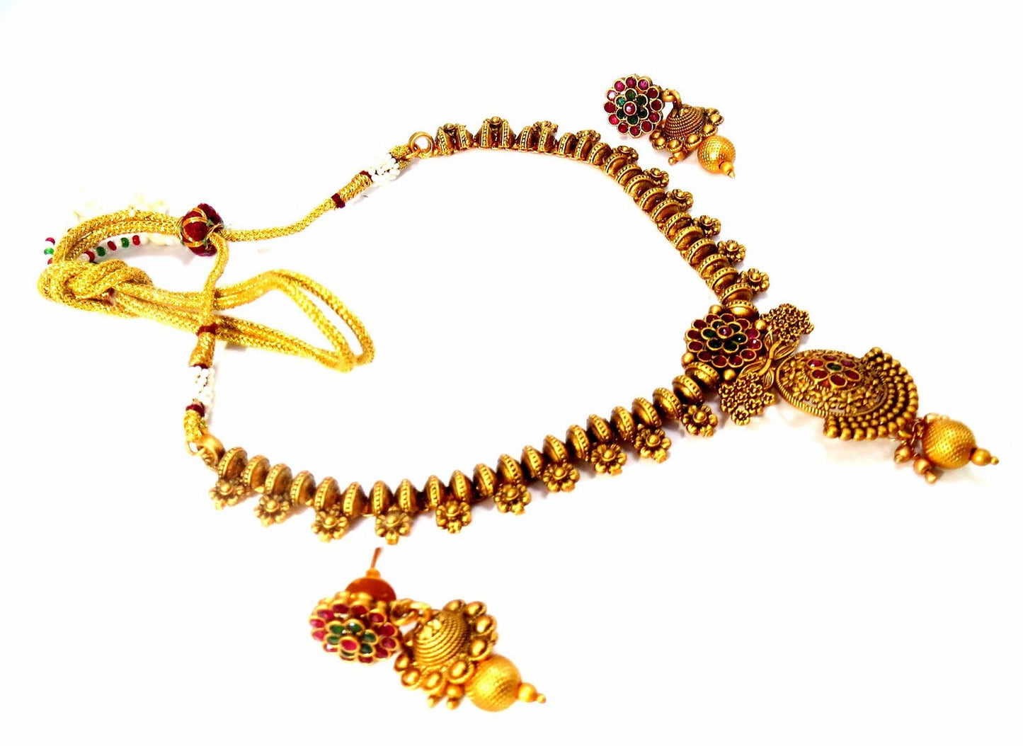 Jewelshingar Jewellery Fine Antique Polki Kundan Matte Gold Plated Multi Colour Necklace For Women ( 62113AST )