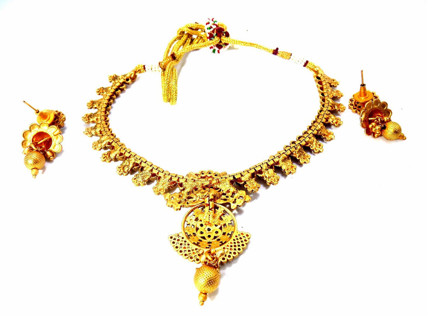Jewelshingar Jewellery Fine Antique Polki Kundan Matte Gold Plated Multi Colour Necklace For Women ( 62113AST )