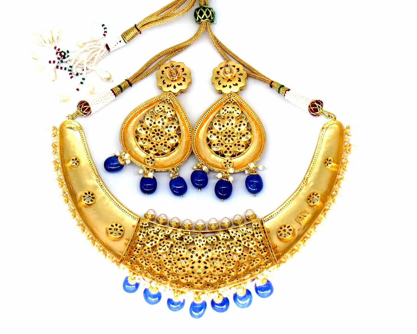 Jewelshingar Jewellery Fine Antique Polki Kundan Gold Plated Blue Colour Necklace For Women ( 62448ACS )