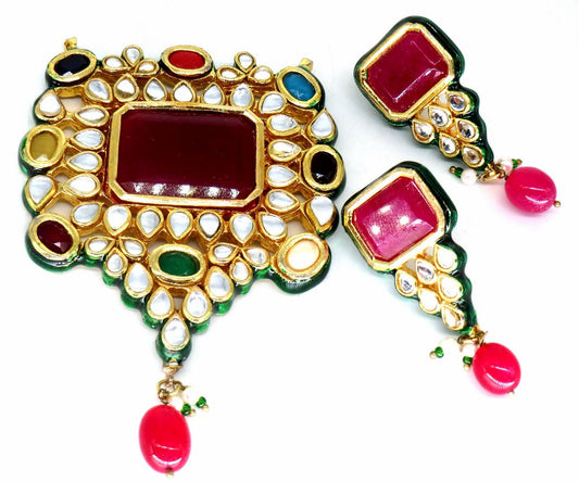 Jewelshingar Jewellery Fine Antique Polki Kundan Gold Plated Multi Colour Necklace For Women ( 62456ACP )