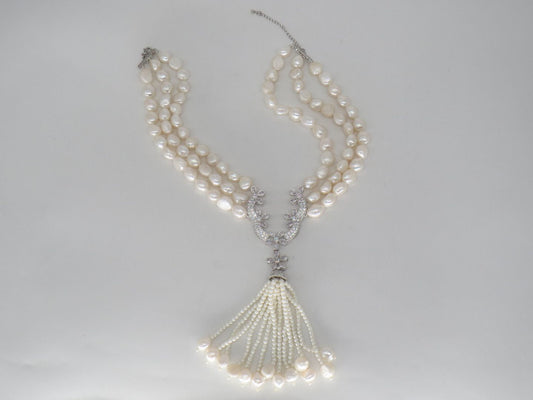 Jewelshingar Jewellery Fine Antique Polki Kundan Silver Plated Clear Colour Necklace For Women ( 62621SPN )