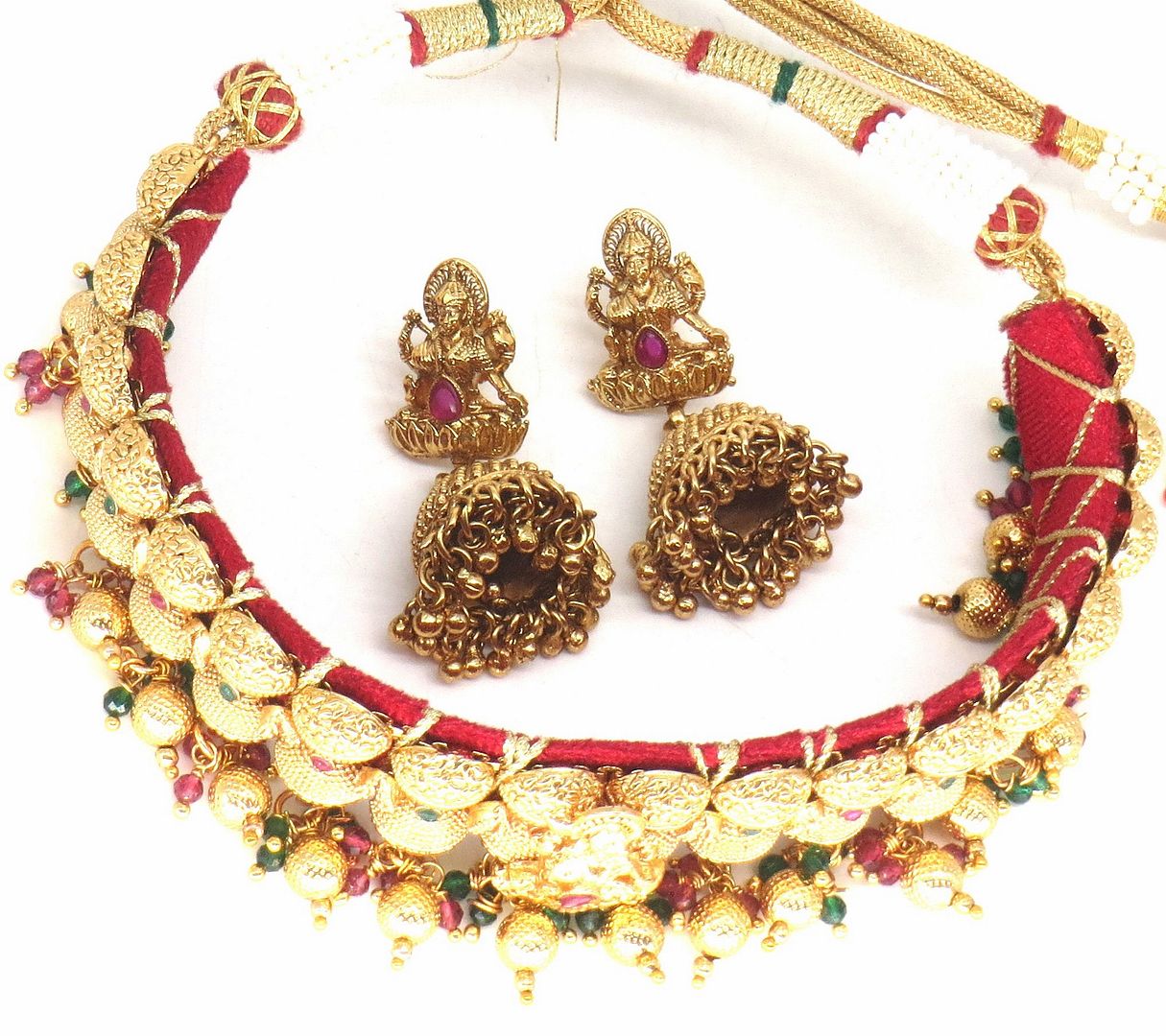 Jewelshingar Jewellery Fine Antique Polki Kundan Gold Plated Multi Colour Necklace For Women ( 62773AST )