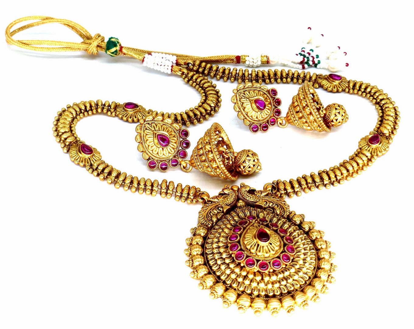 Jewelshingar Jewellery Fine Antique Polki Kundan Gold Plated Ruby Colour Necklace For Women ( 62819ASL )