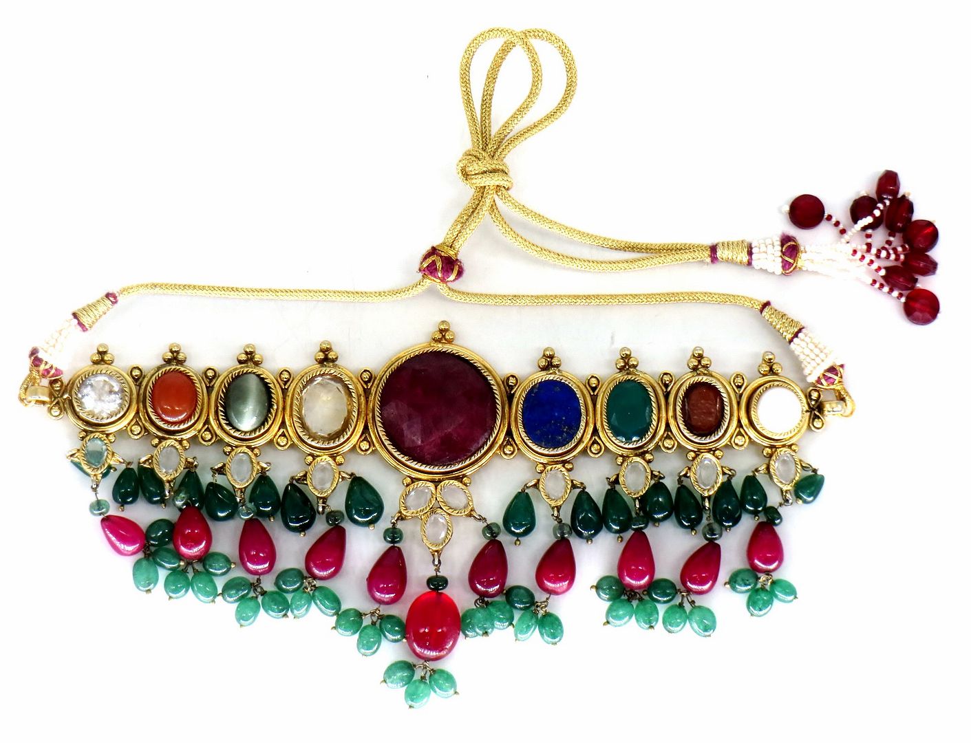 Jewelshingar Jewellery Fine Antique Polki Kundan Gold Plated Multi Colour Necklace For Women ( 62827ACS )