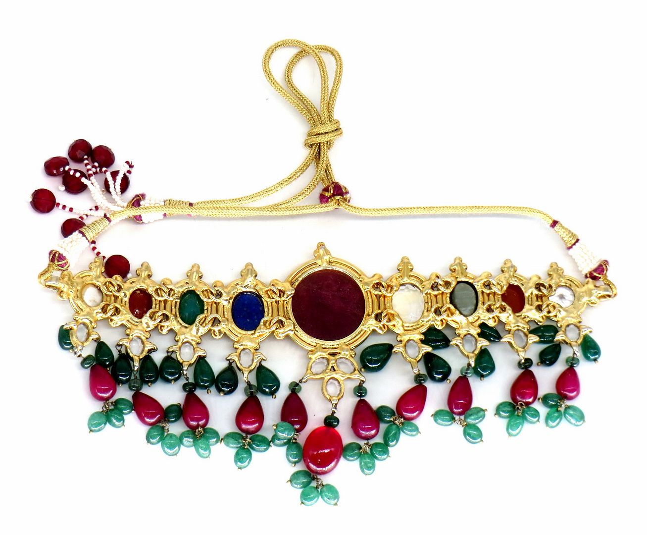 Jewelshingar Jewellery Fine Antique Polki Kundan Gold Plated Multi Colour Necklace For Women ( 62827ACS )