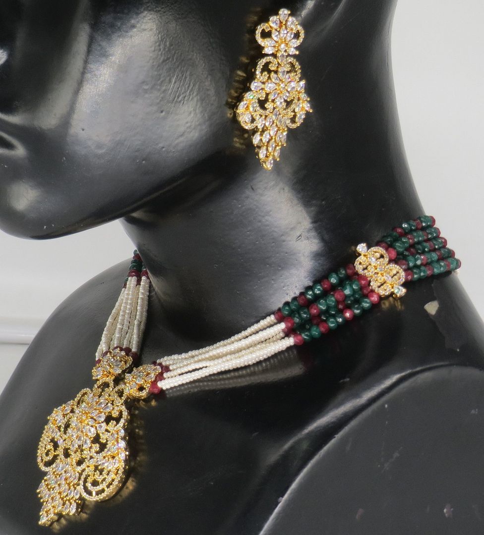 Jewelshingar Jewellery Fine Antique Polki Kundan Gold Plated Multi Colour Necklace For Women ( 62955NAD )