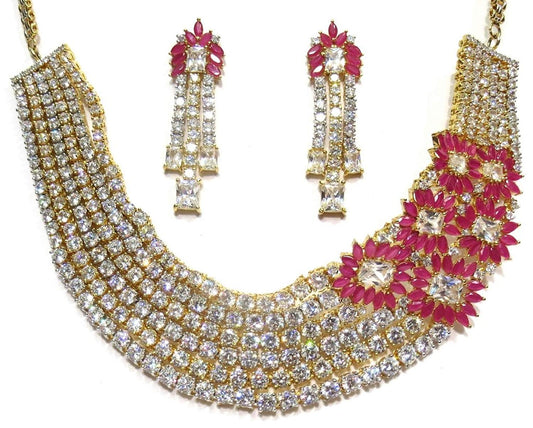 Jewelshingar Jewellery Gold Plated Necklace Set In Pink Colour For Women ( 21121-nad-ruby )