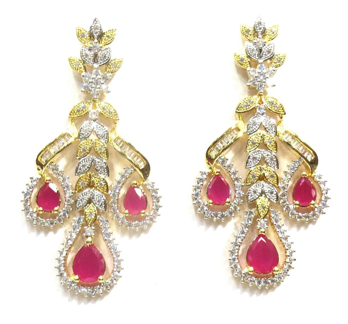 Jewelshingar Jewellery Fine Gold Plated Dangle & Drop Earrings For Girls ( 34674-ead-ruby )
