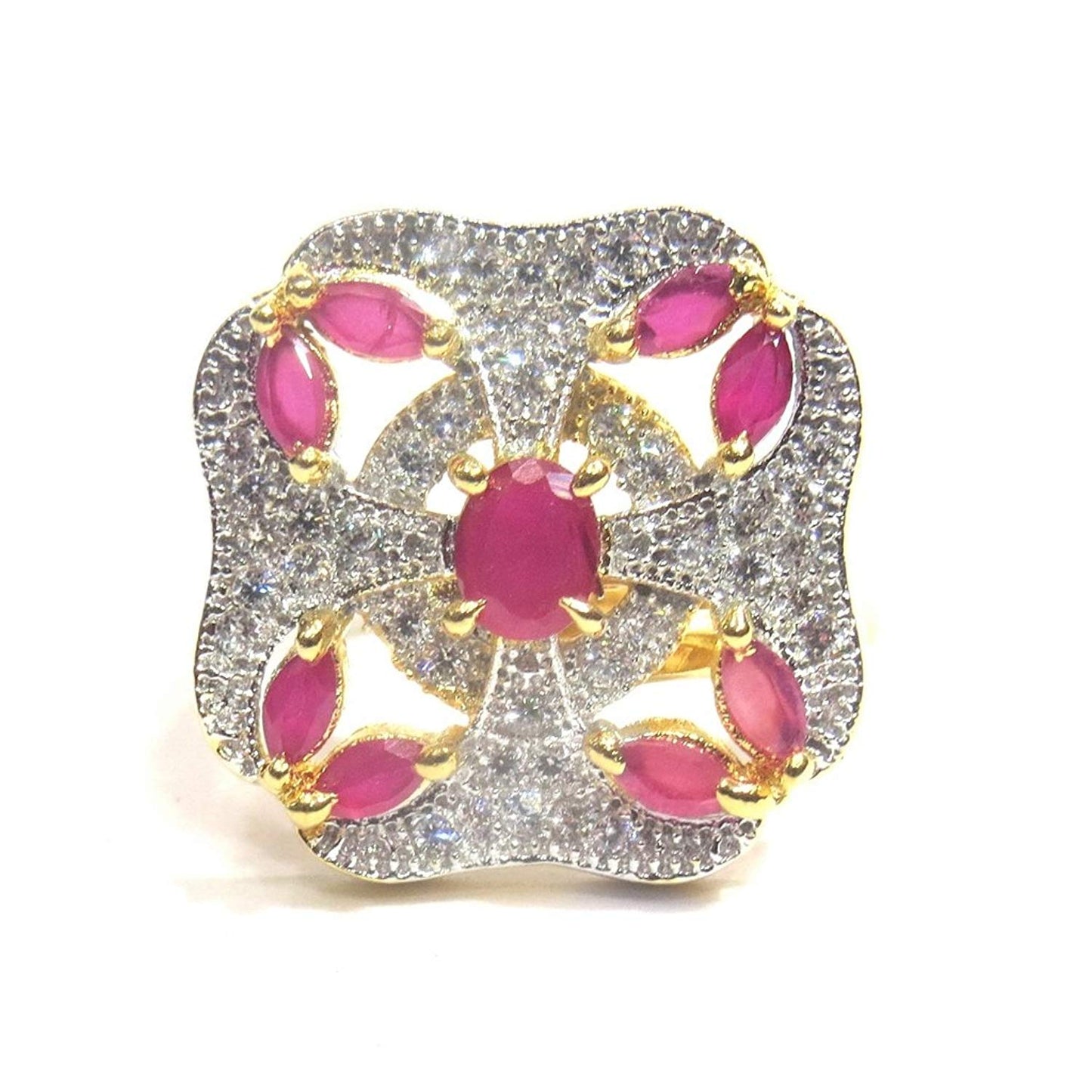 Jewelshingar Jewellery Fine Gold Plated Finger Ring For Women ( 32643-ring-ruby-freesize )