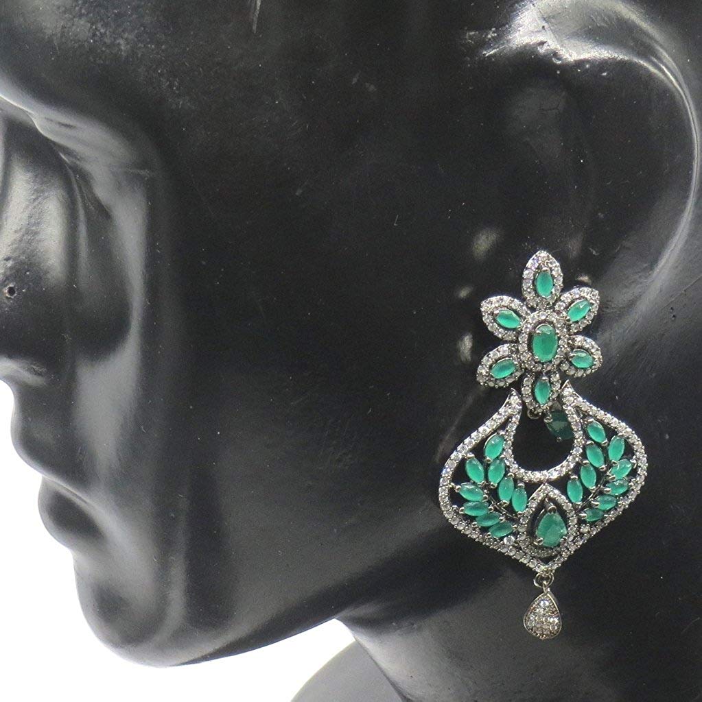 Jewelshingar Jewellery Diamond Look Victorian Plated Green Colour Earrings For Women (44120-ead-green)