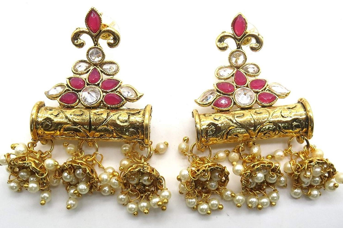 Jewelshingar Jewellery Antique Plated Ruby Colour Earrings For Women (44929-pj)