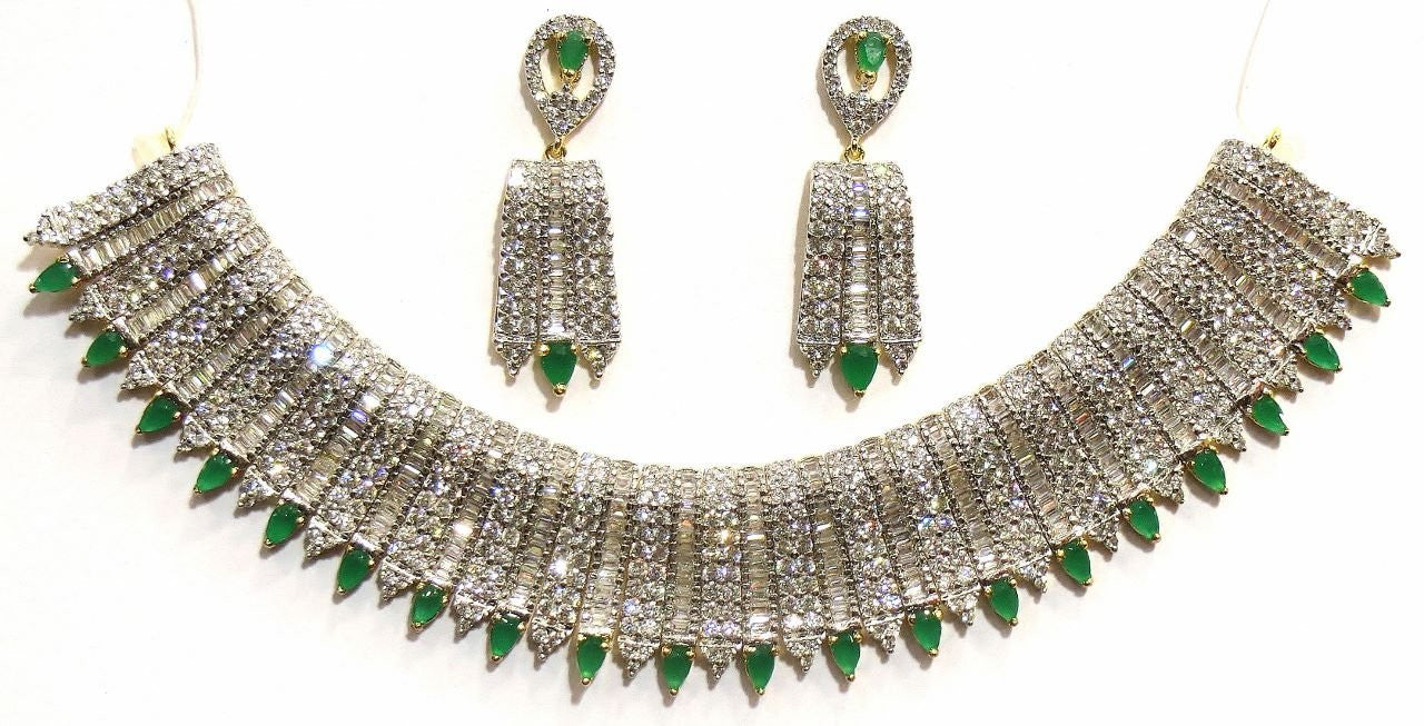 Jewelshingar Women's Diamond Look Necklace Set In Green Colour Jewellery ( 7290-nad-a ) - JEWELSHINGAR