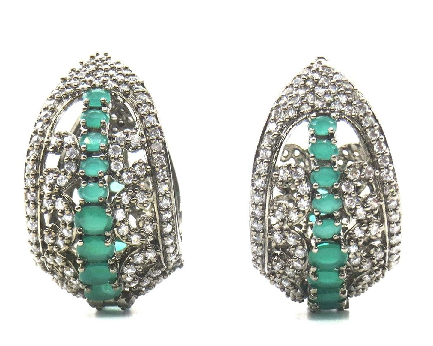 Jewelshingar Jewellery Diamond Look Victorian Plated Green Colour Earrings For Women (44139-ead-green-bali)