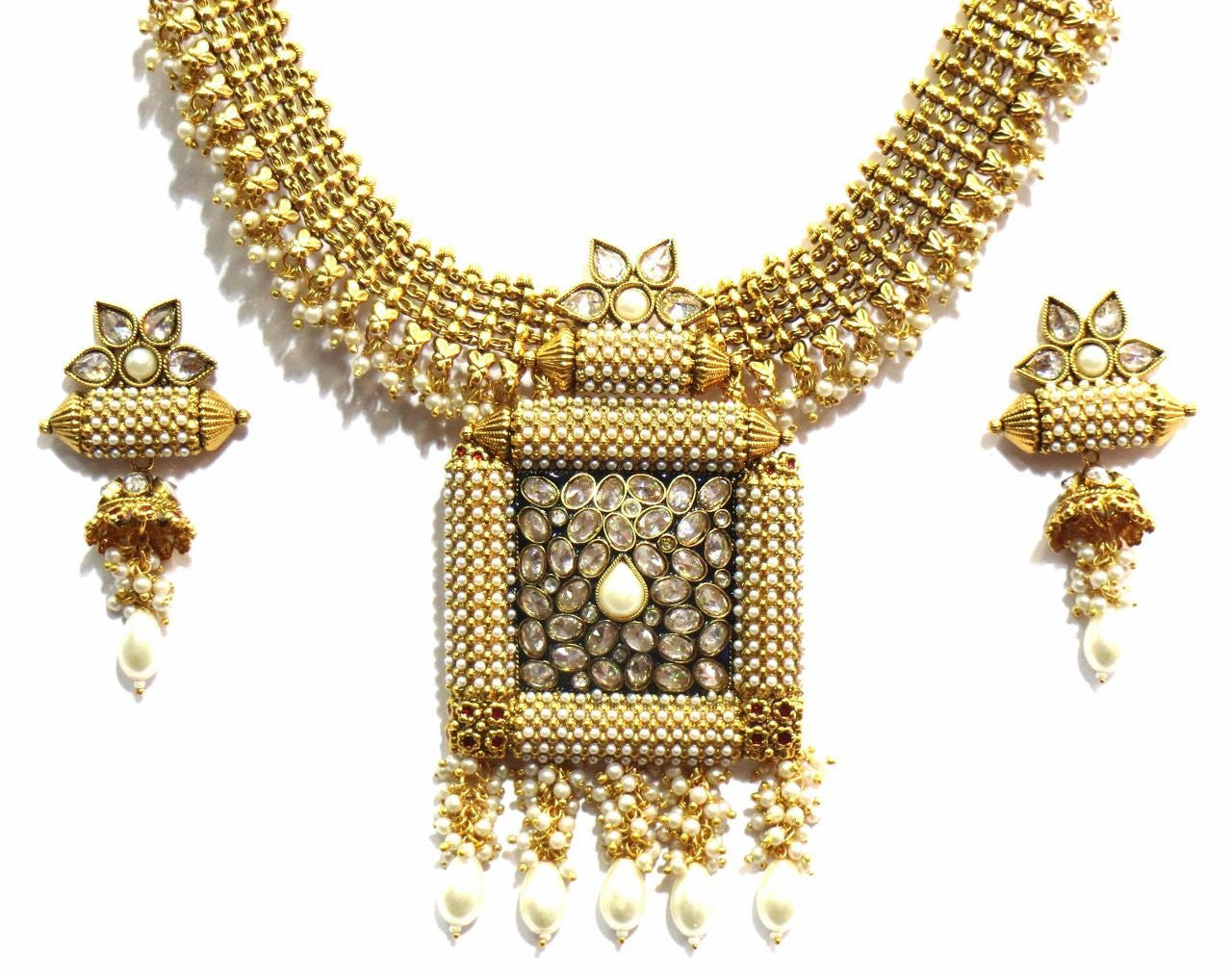 Jewelshingar Women's Antique Gold Kundan Finish Necklace Set Jewellery ( 7368-as-a ) - JEWELSHINGAR